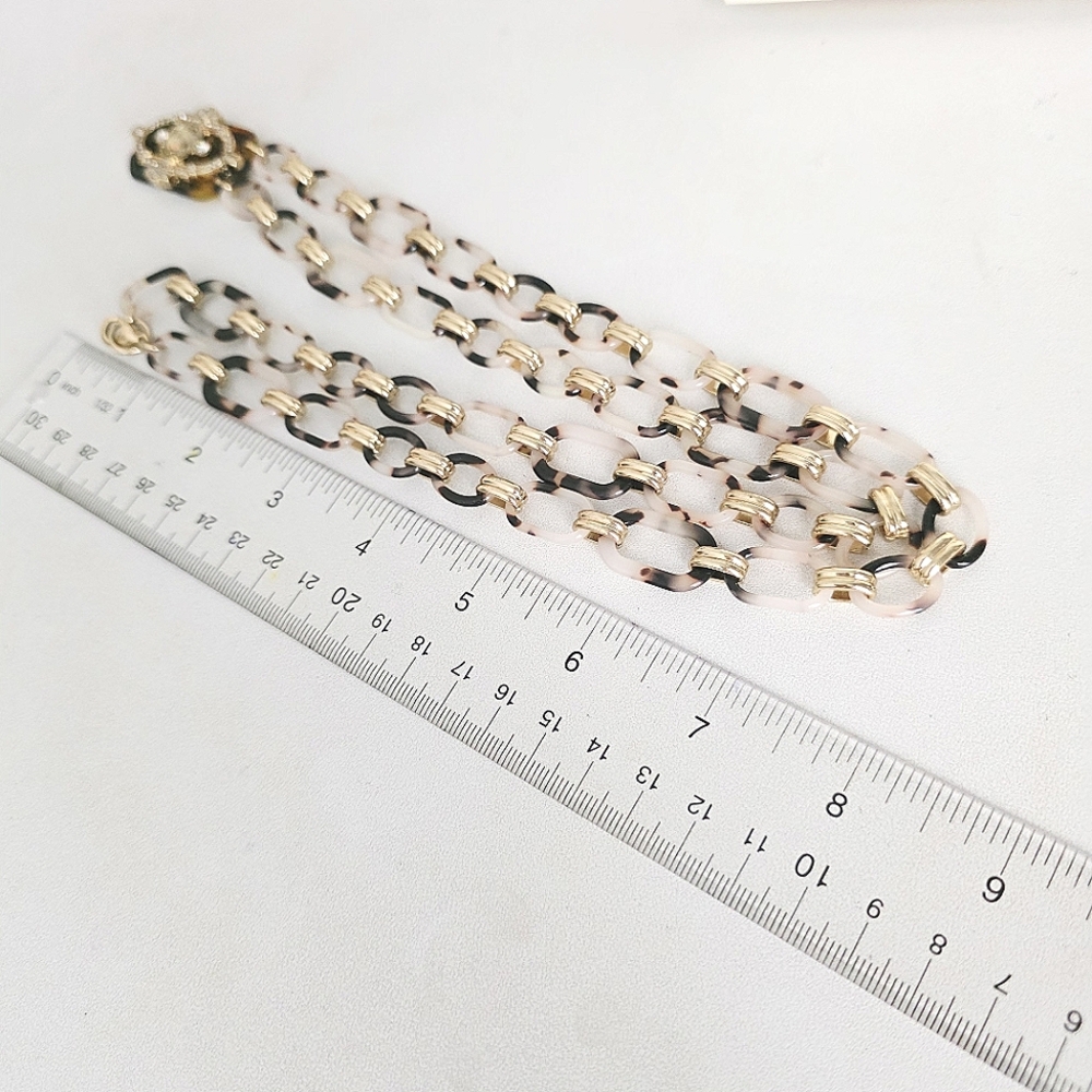 Beautiful Tortoiseshell and Rhinestone Gold Tone Long Necklace - Picture 5 of 6